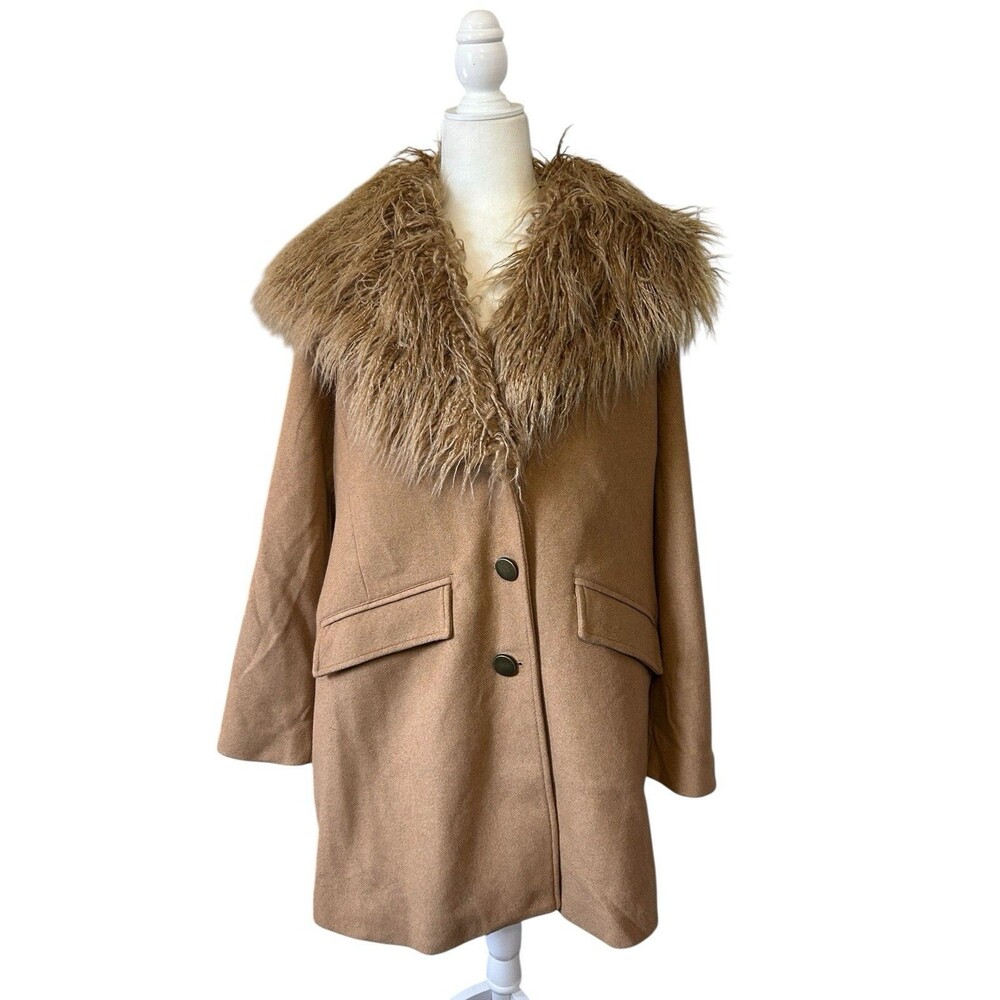 Penny Lane Faux Fur Inspired Coat 18W Tan Wool Blend 70's Hippie Festival Vamp
